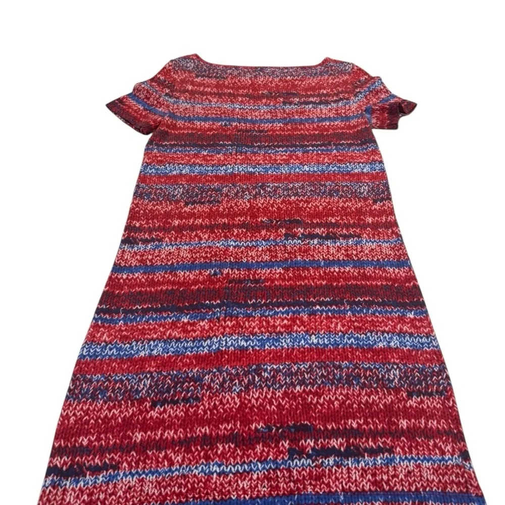 Tory Burch Pima Cotton Red Blue Yarn Print Mini Short Sleeve‎ Dress Size XXS